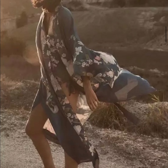 Bohemian kimono peacock cardigan pocket top blue - Picture 4 of 11